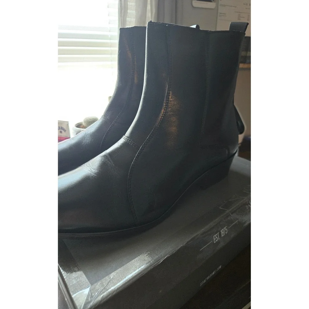 Stacy Adams Santos Mens Black Leather Side Zip Dress Ankle Boots 12 M 24855-001